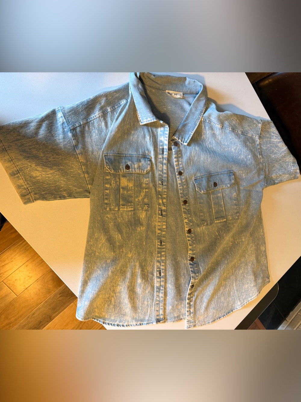 Relaxed Short-Sleeve Denim Button-Down Shirt - Light Blue
